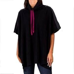 Tahari Women Cashmere Blend Black Cowlneck Sweater Poncho OS Minimal Modern Cozy